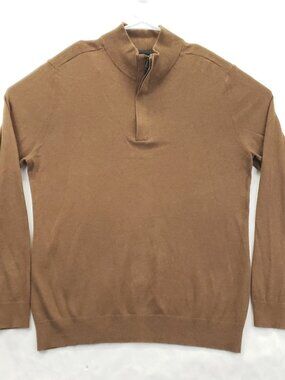 Banana Republic Sweater Mens Large Brown Silk Cashmere Premium Luxe Yarn 1/4 Zip